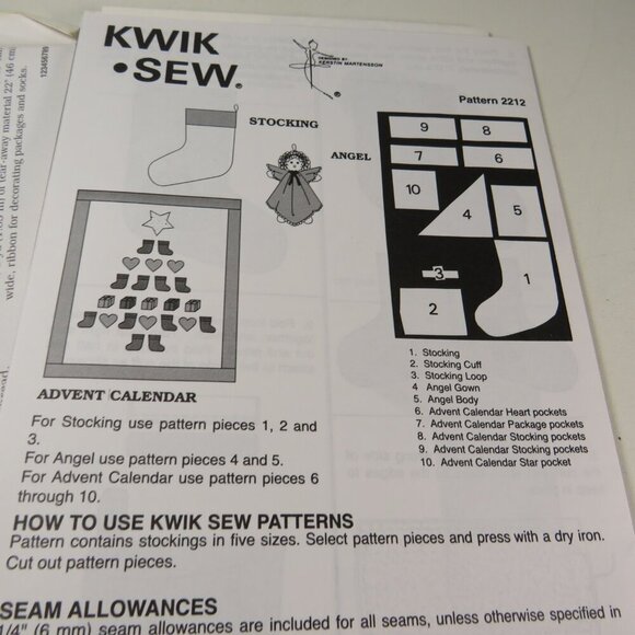Kwik Sew 2212 Sewing Pattern NEW UNOPENED Christmas Advent Calendar - Picture 4 of 8